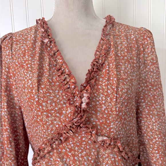 Lulus Floral Ruffle Tiered Mini Dress Bubble Sleeve XL - Picture 3 of 12